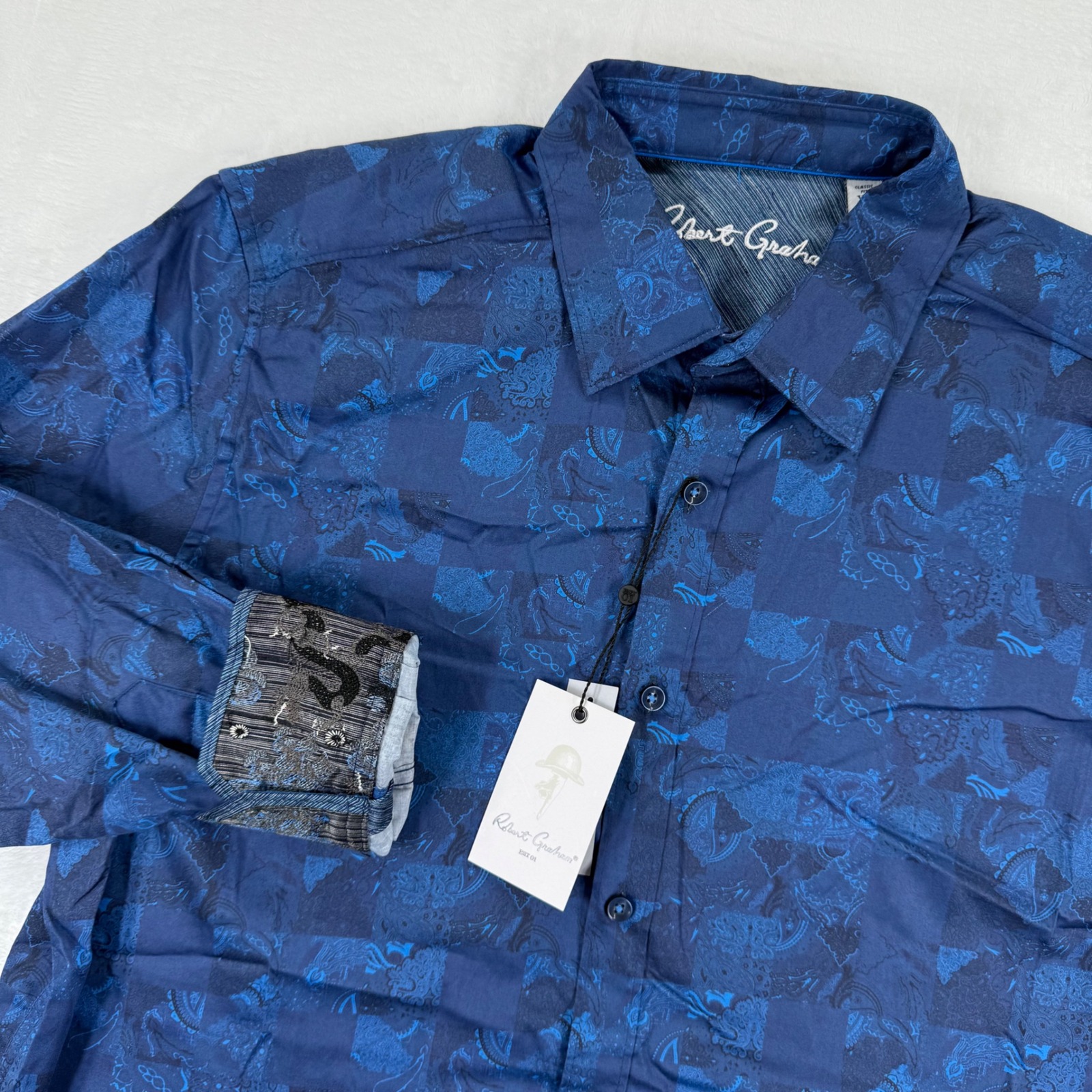Robert Graham Tourneau Sapphire Classic Fit Mens Button Down Shirt Xl